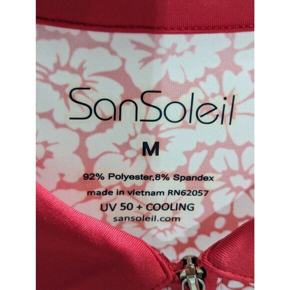 San Soleil Women's M Red Orange White Tropical Flower Print Sun Protection Shirt - Picture 3 of 6
